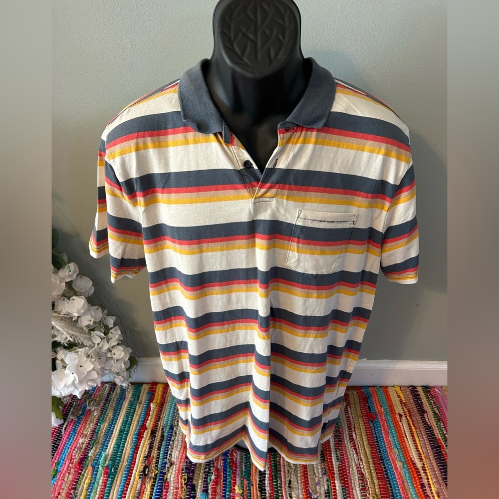 NEW Roark Striped Polo Shirt Pocket Surf Skate Hippie Large